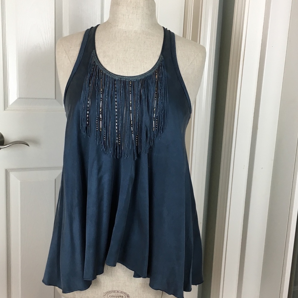 Rebecca Taylor Blue Silk Bead Tank M